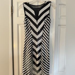 Bebe Black and White Sequin w/Mesh Bodycon Dress